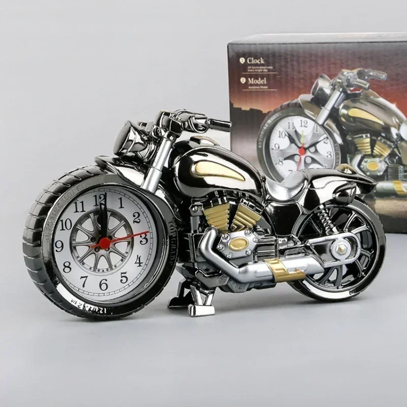 Retro Motorcycle Alarm Clock Portable Battery Power Desktop Alarm Clock Watch for Children Friends Gift Table Decor