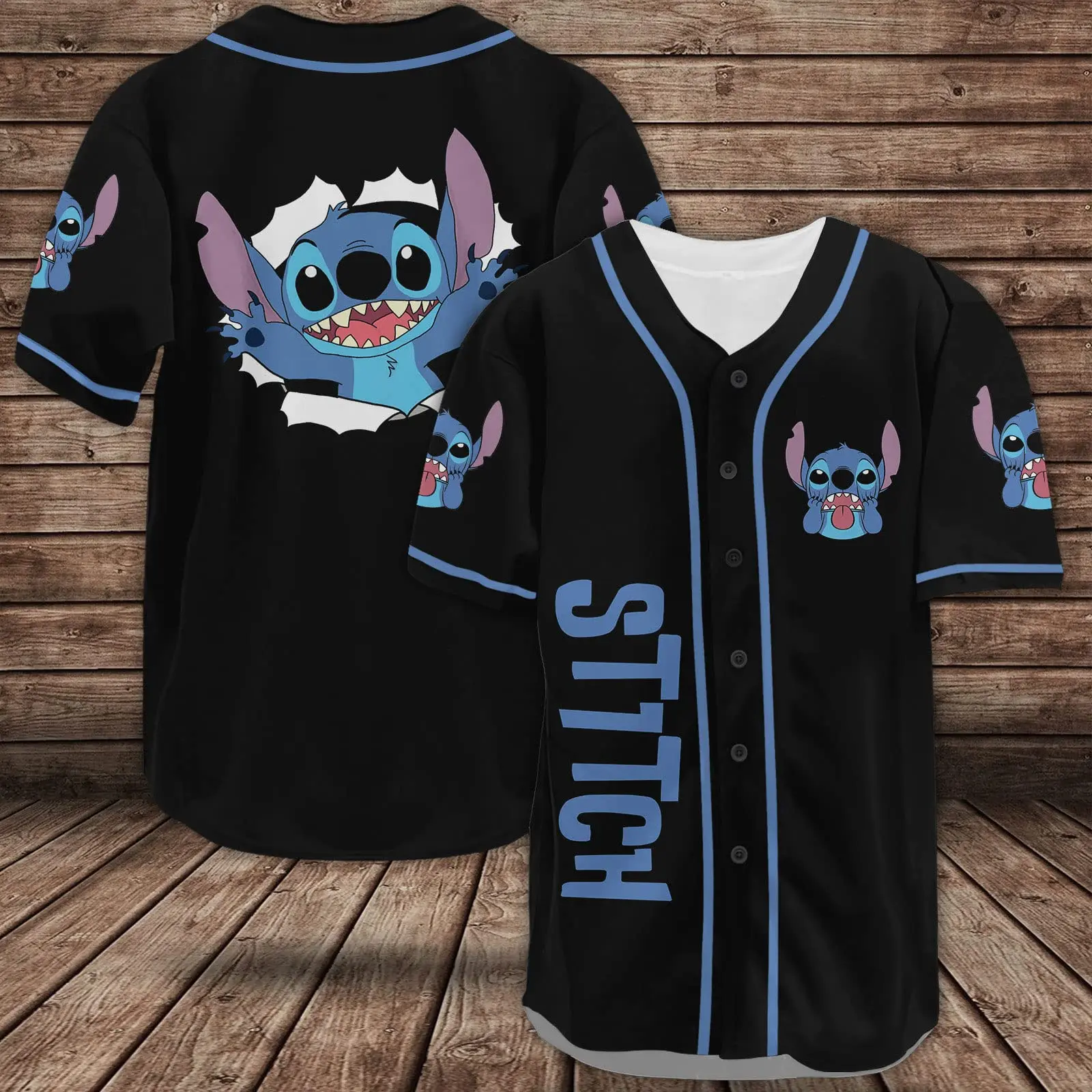 

MINISO Cute Disney Stitch Baseball Jersey Cartoon Jersey Button Down Shirt Birthday Gifts for Cartoon Lovers Kids Boys Girls