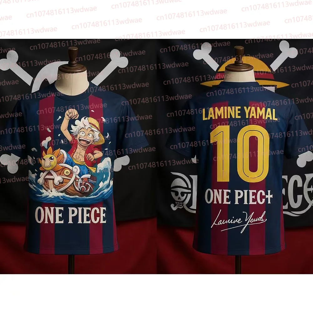 Barça Football Jersey One Piece T-shirt Men Luffy Football Jersey Lamine Yamal 10 Jersey Football Kit Quick Drying Football Tee