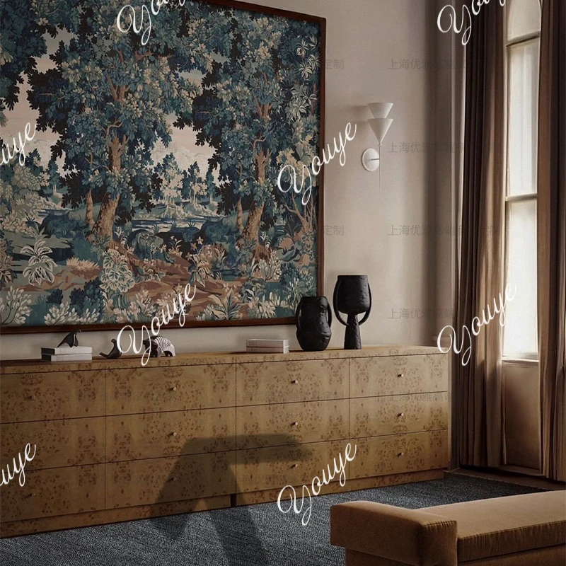 

SX American French Tumor Bark Side Cabinet French Retro TV Living Room Media Console Cabinet