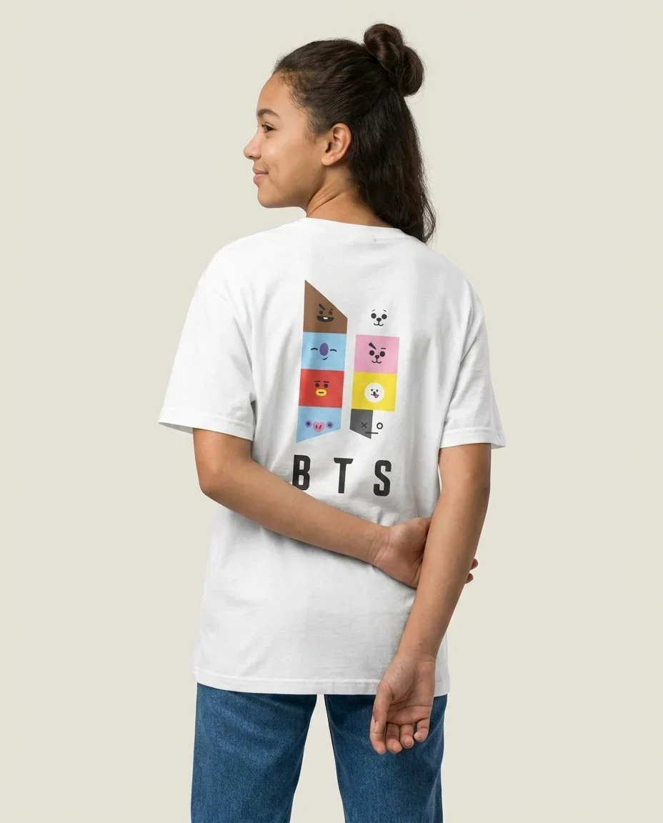 2026 Black BTS Pattern Printed Off Shoulder Sleeves, Oversized Cotton T-shirt, Comfortable, Breathable, High-quality Ins Y2k