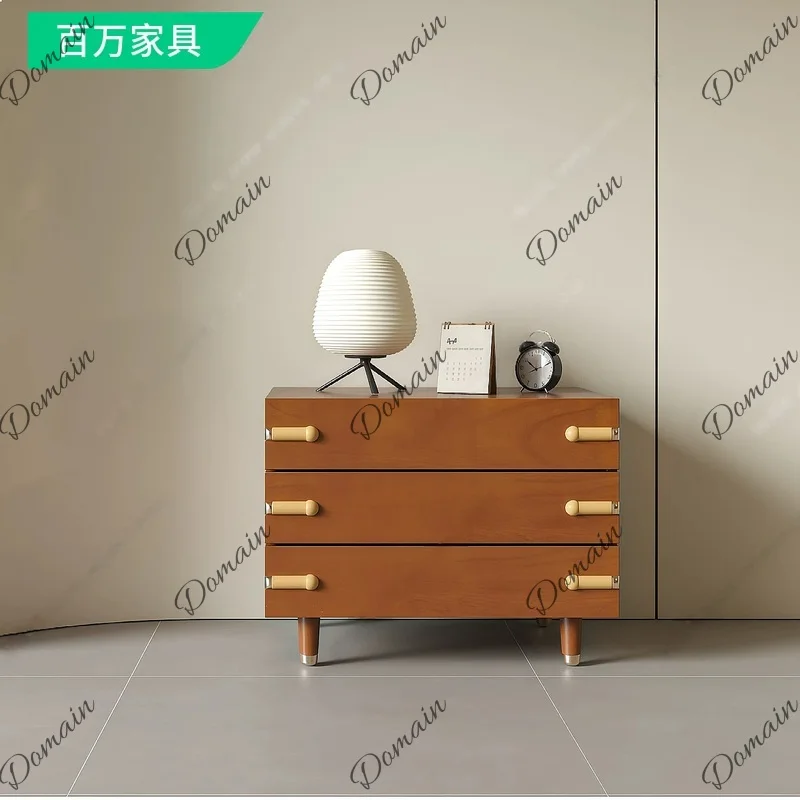 French Style Solid Wood Entryway Cabinet 3 Drawer Storage Nightstand Bedside Table Natural Wood Metal Handle Custom