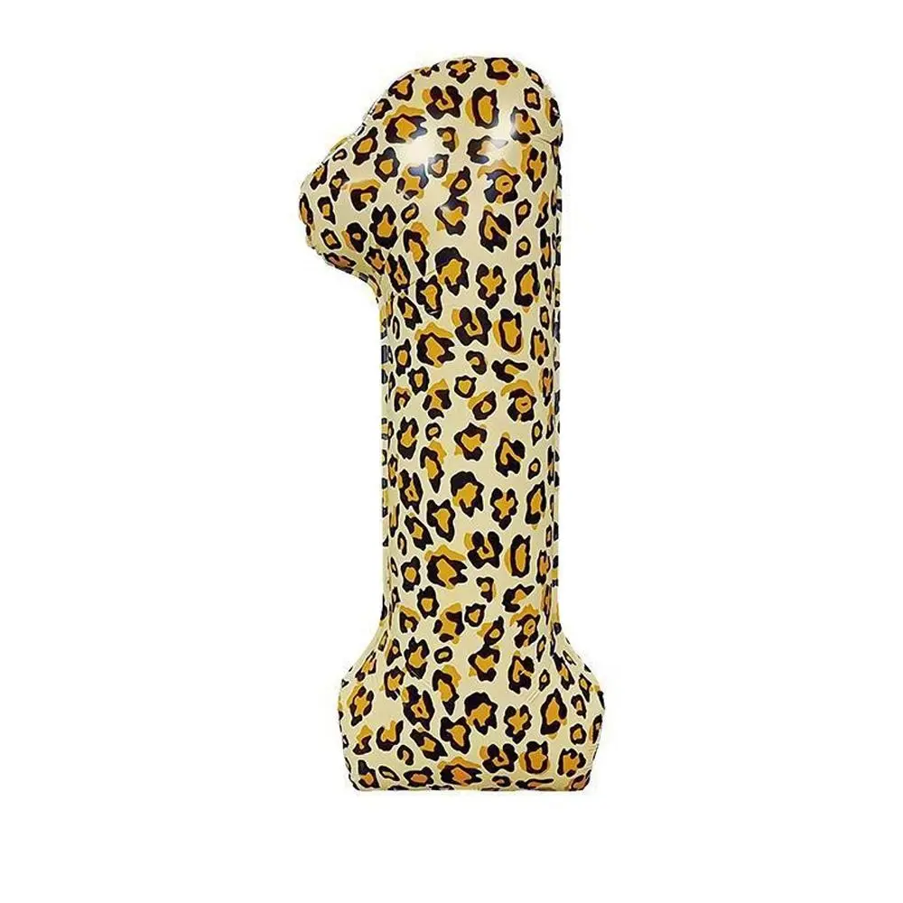 32in Leopard Print Number Balloon Animal Print Jungle Animal Theme Zoo Theme Decoration Aluminum Film Cartoon 0-9 Foil Balloon