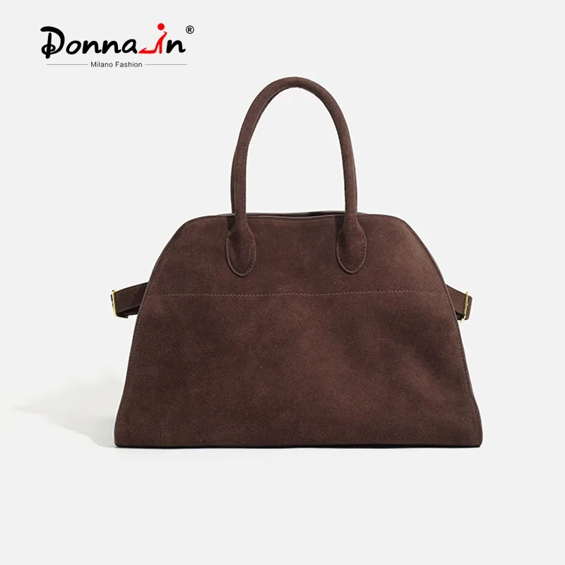 

Donna-in Natural Suede Handbag for Women Nubuck Cow Leather Large Capacity Casual Tote Bag Solid Commute