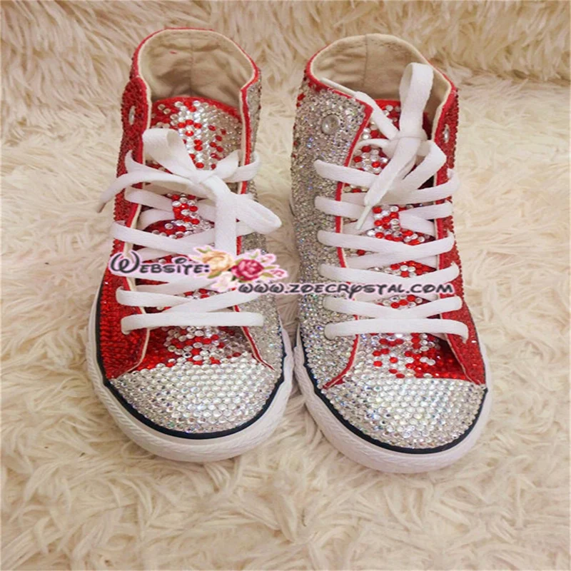 High top lace up red rhinestones creative canvas shoes for women banquet wedding all casual sports big size women\'s shoes 35-44