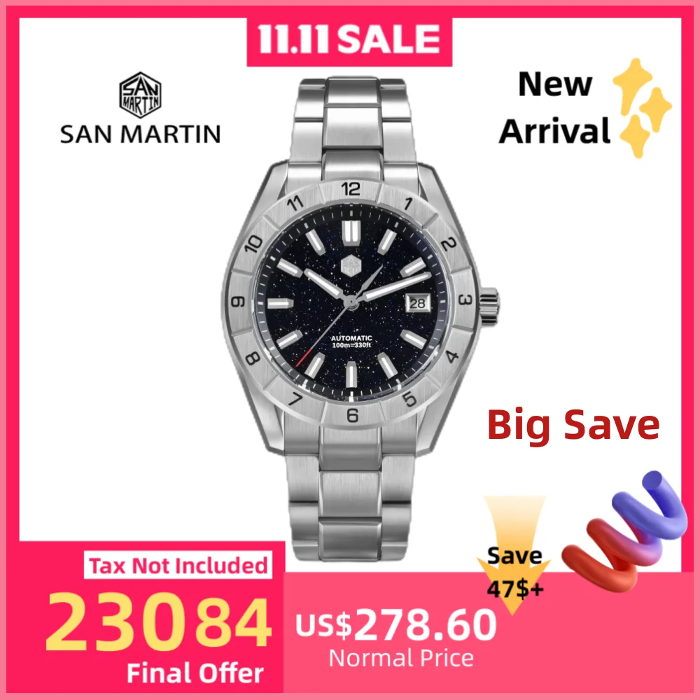

San Martin 42 мм циферблат с драгоценными камнями NH35 мужские часы с автоподзаводом и сапфиром BGW-X1 Lume 10Bar Swim reloj hombre SN0130B