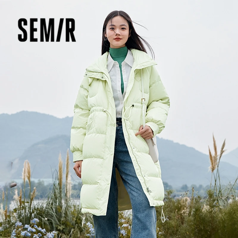 Semir-Jaqueta feminina de gola stand-up de três provas, casaco longo e solto, cintura de cordão, combina tudo, simples, inverno, novo, 2023