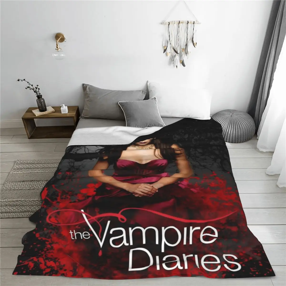 The Vampire Diaries Elena Gilbert Knitted Blanket Flannel Horror Movie Warm Throw Blanket for Car Sofa Couch Bedroom Quilt