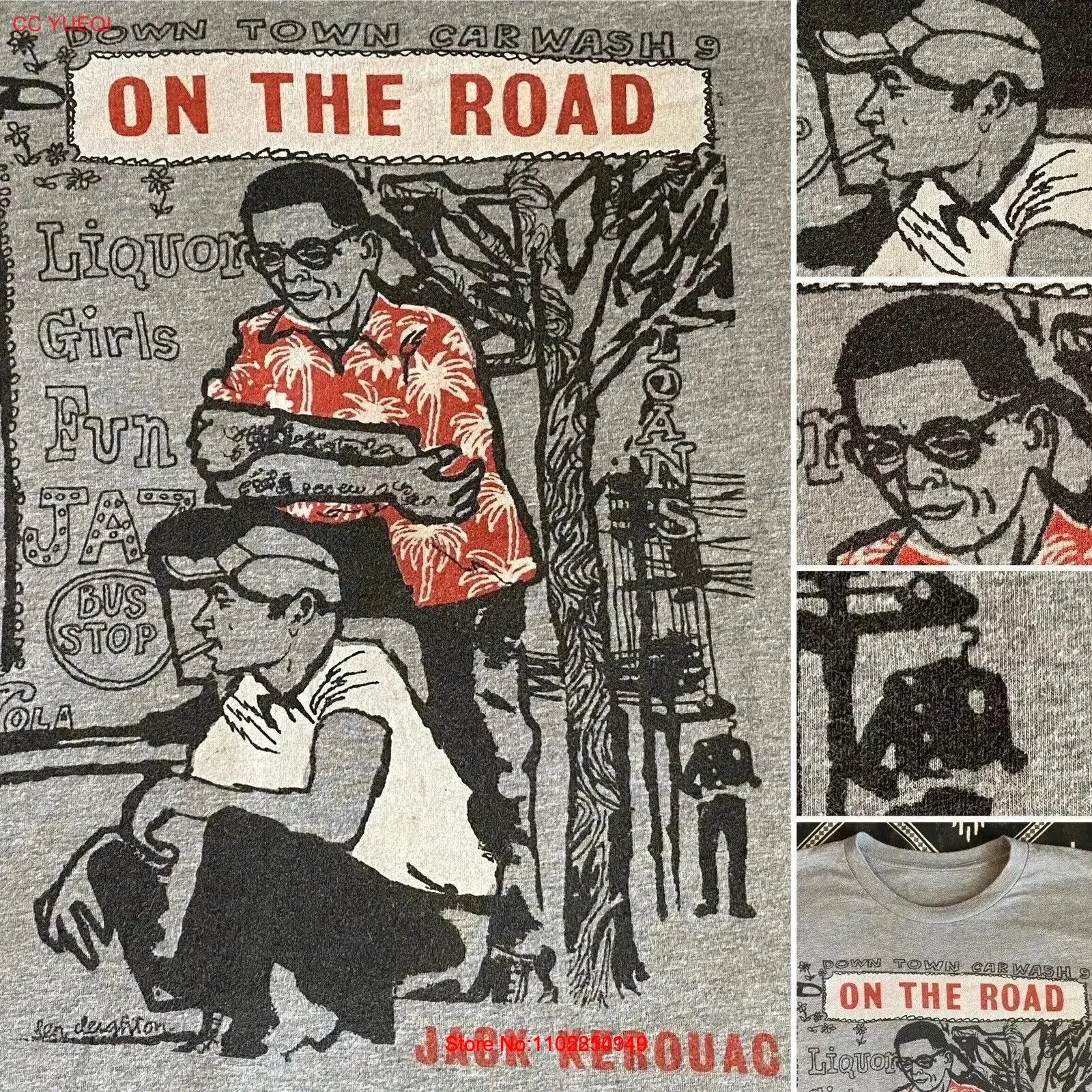 ON THE ROAD Jack Kerouac Book Cover T Shirt MEDIUM NV Out Of Print Preowned vintage Washed Stretched designer clothes Unisex