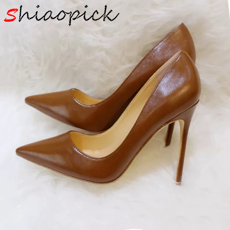 

Matte Brown Women Classical 12cm Pumps Sexy Elegant Stilettos OL Office Ladies Split Leather Wife High Heels Pointed Toe Shoes
