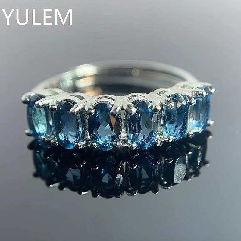 

London Blue Topaz Ring for Office Woman 3*5mm Natural Topaz Silver Ring 925 Silver Topaz Jewelry with 3 Layers Gold Plating