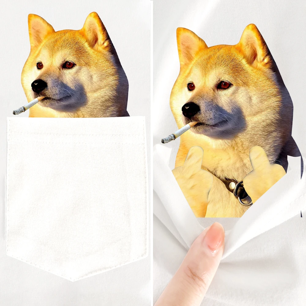 CLOOCL Shiba Inu Cotton T-shirts Animals Smoking Double Middle Fingers Printed Tees Summer Short Sleeve Shirts Women Clothing view 4