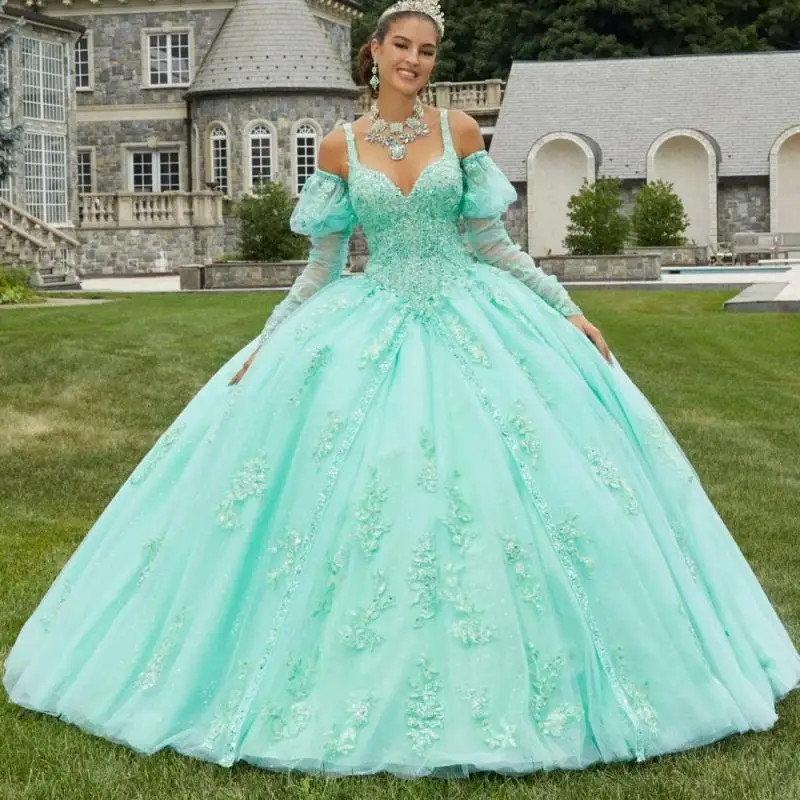 Light GreenElegant Off Shoulder Quinceanera Dress 2025 Charming Removable Sleeve Party Dress Shiny  Party Ball Gown 16Customized