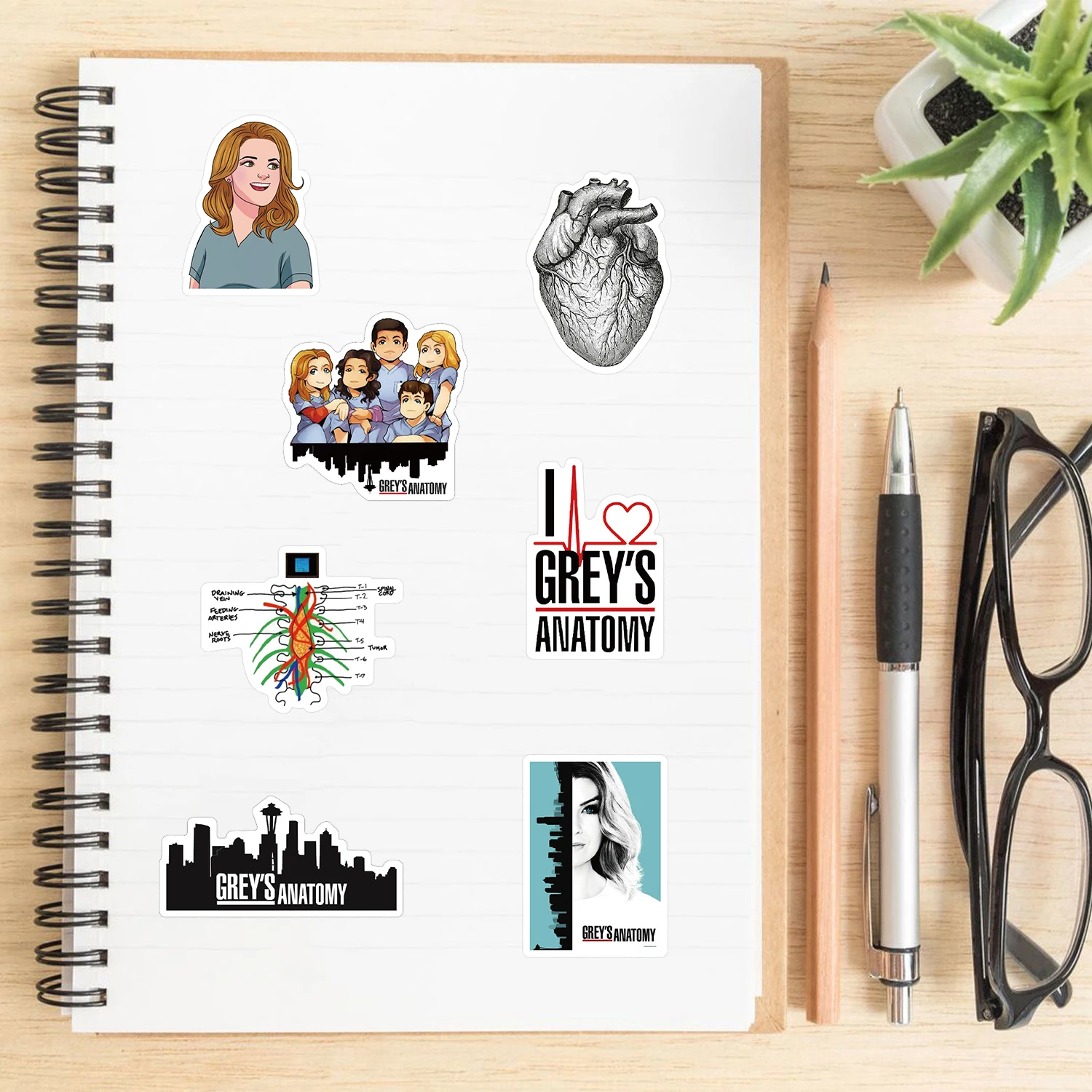 50PCS Classic TV Show Greys Anatomy Stickers Funny PVC Scrapbook For Luggage Laptop Phone Decals DIY Album Cute Doctors