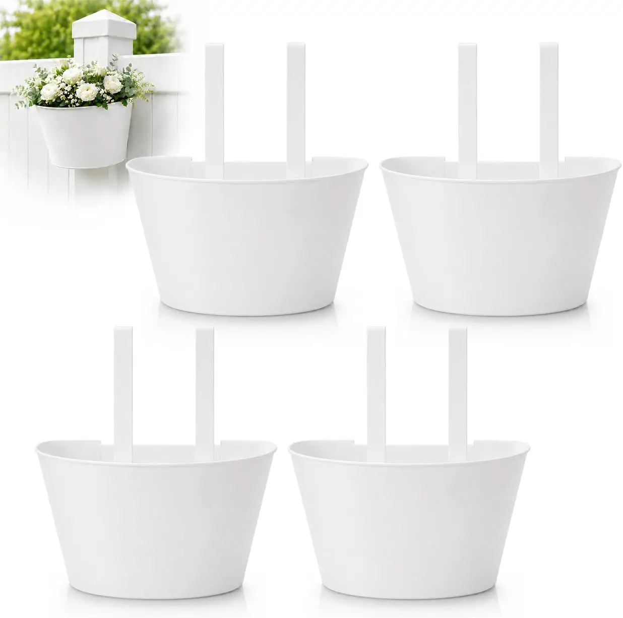 4 Pack White Metal Fence Post Planter for 4x4 & 5x5 PVC Vinyl Fence