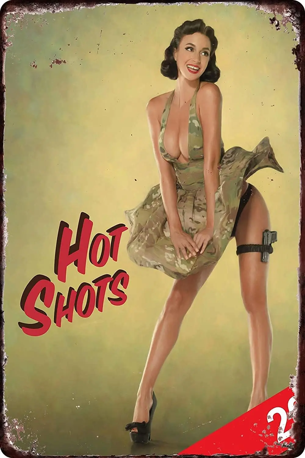 Bonoff Pin Up Girl Sexy Lady Hot Shots Guns Army Girl Vintage Metal Aluminum Tin Sign Wall Art Poster Antique Decoration Anniver