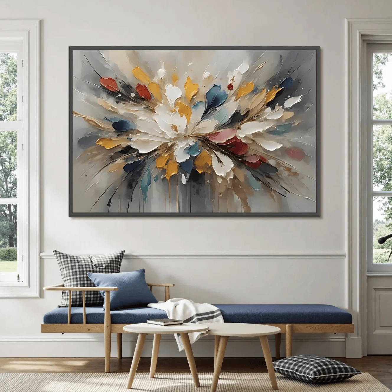 Vibrant Abstract Floral Canvas Prints, Thick Impasto Colorful Flower Posters Living Room Bedroom Modern Farmhouse Home Decor
