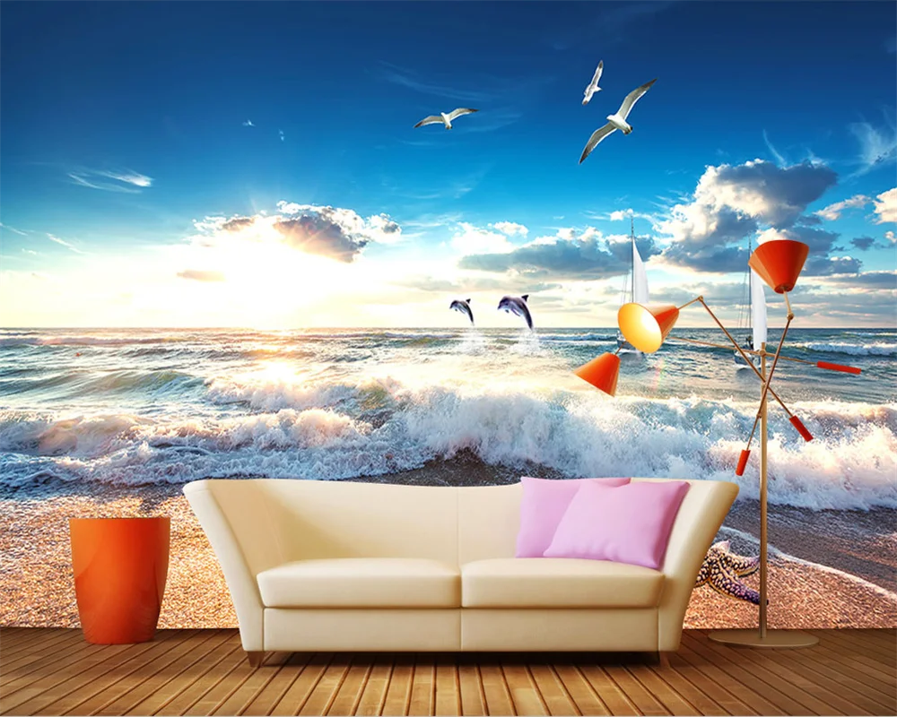 beibehang 3D Fashion senior wallpaper beach coconut trees blue sky white clouds island background wall wallpaper for walls 3 d