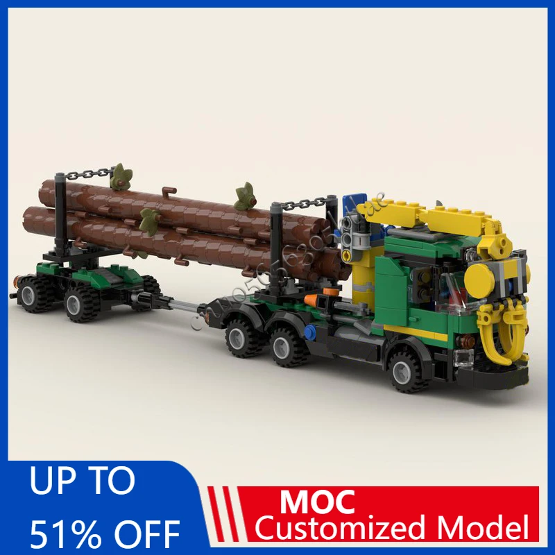 443 PCS MOC City Engineering Logging Truck With Pole Trailer Model Technology Building Block Creative Children Toy Birthday Gift