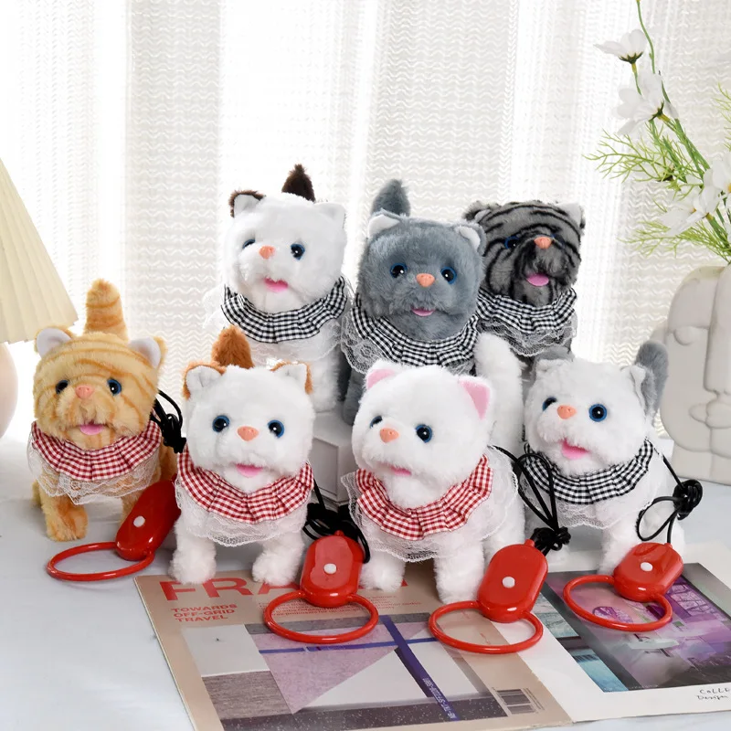 ของเล่นตุ๊กตาแมวไฟฟ้าสำหรับเด็ก แบบดึงเชือก วิ่งได้/มีเสียงเหมือนจริง ของเล่นแมวเหมือนจริงสำหรับเด็กเล็ก ฝึกเดิน