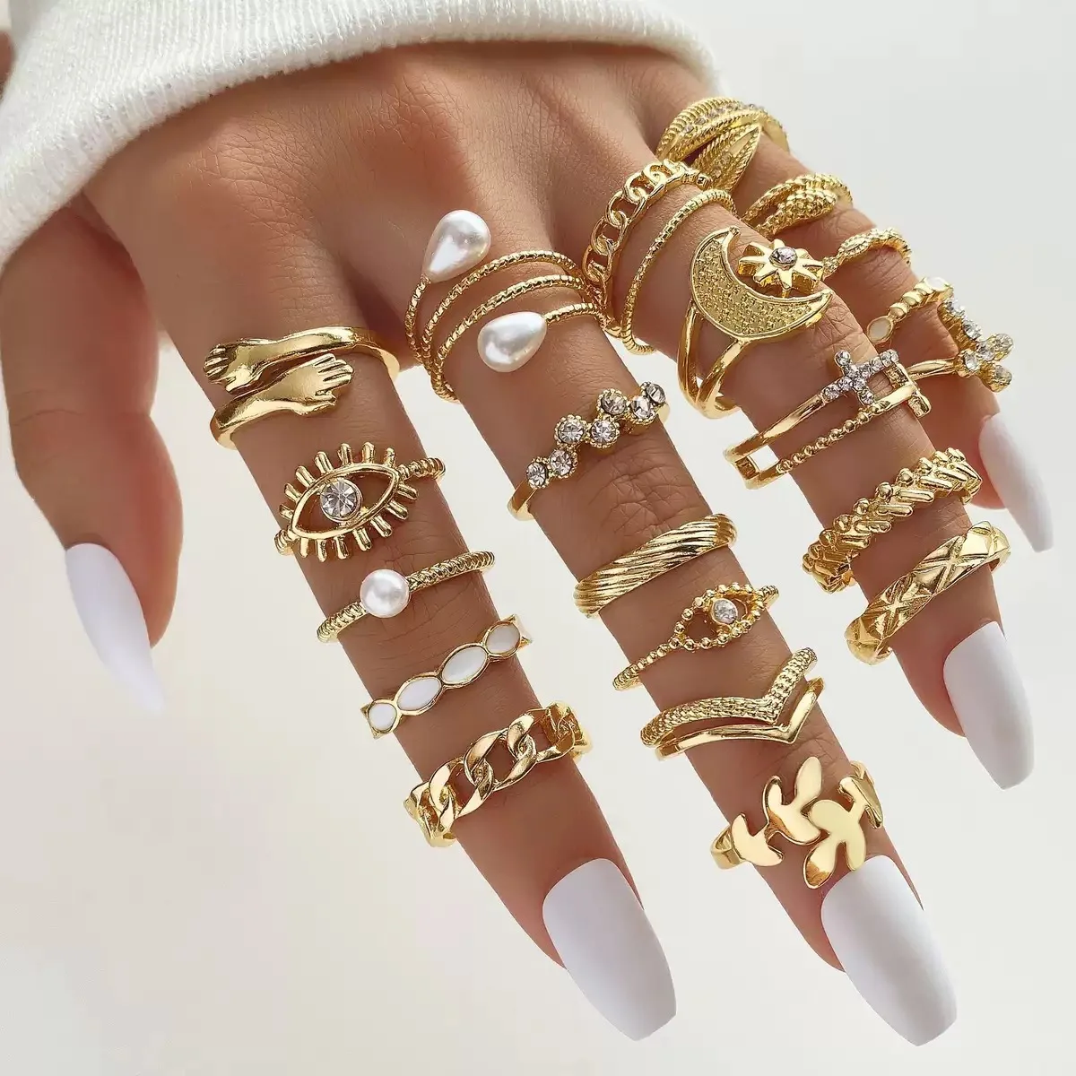 The 2025 Fashion Punk Style 22PCS Cartoon Pearl Ring Set is perfect For women To Wear Jewelry at Parties, Festivals And Gift Day