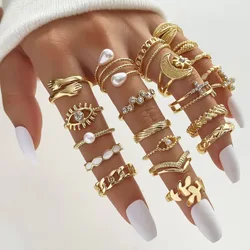 The 2025 Fashion Punk Style 22PCS Cartoon Pearl Ring Set is perfect For women To Wear Jewelry at Parties, Festivals And Gift Day