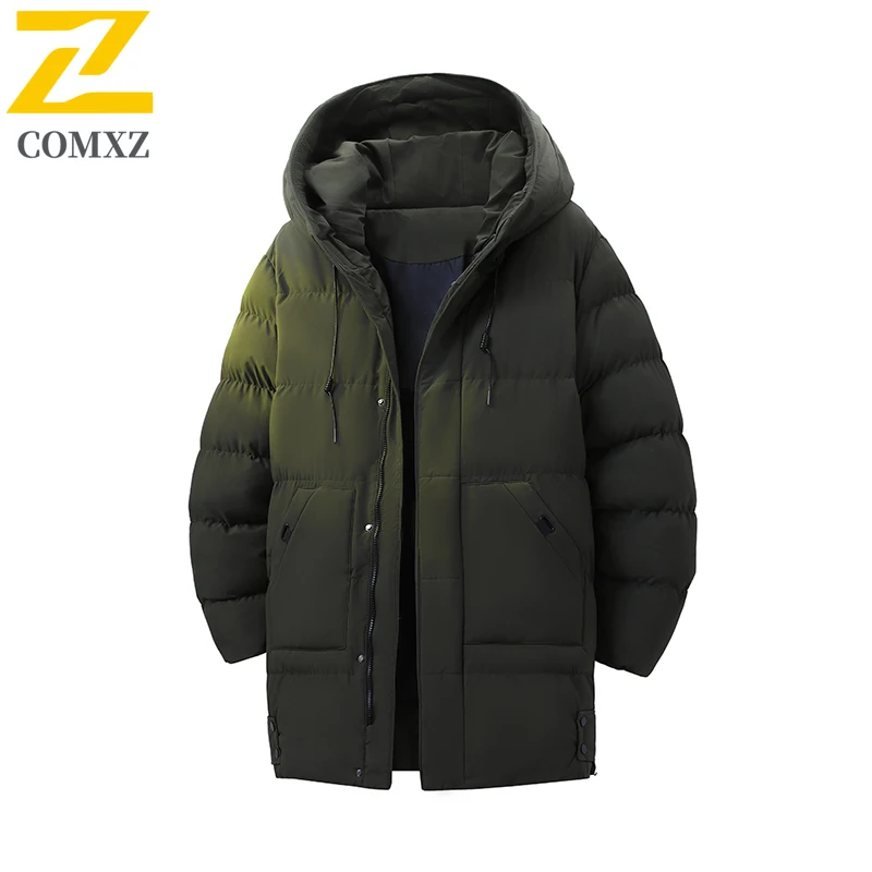 

Comxz 2026 Winter Long Parkas Men Luxury Thermal Down Cotton-Padded Jacket Man Trendy High Street Thicken Windproof Hooded Coat
