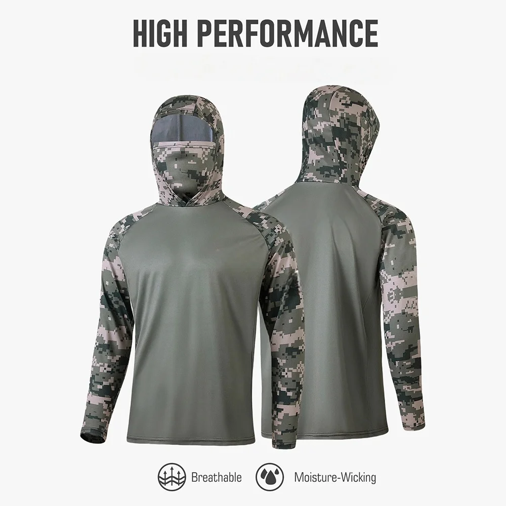 MALFC Fishing Apparel Men Hood Fishing Shirt Long Sleeve Fishing T Shirt UV Protection