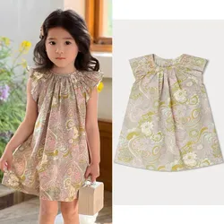 baby girls clothes kids dress girls dress Retro printed girl's dress Summer girl's princess dress