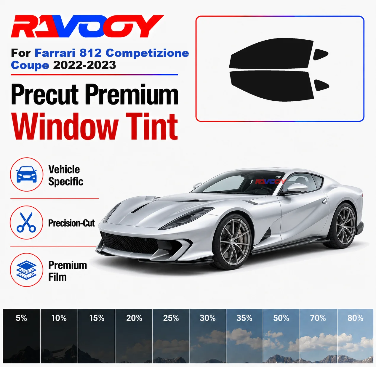 

Premium Precut Window Tint Kit Front Rear Windows Rear Windshield For Farrari 812 Competizione Coupe 2022-2023 Nano Ceramic Film