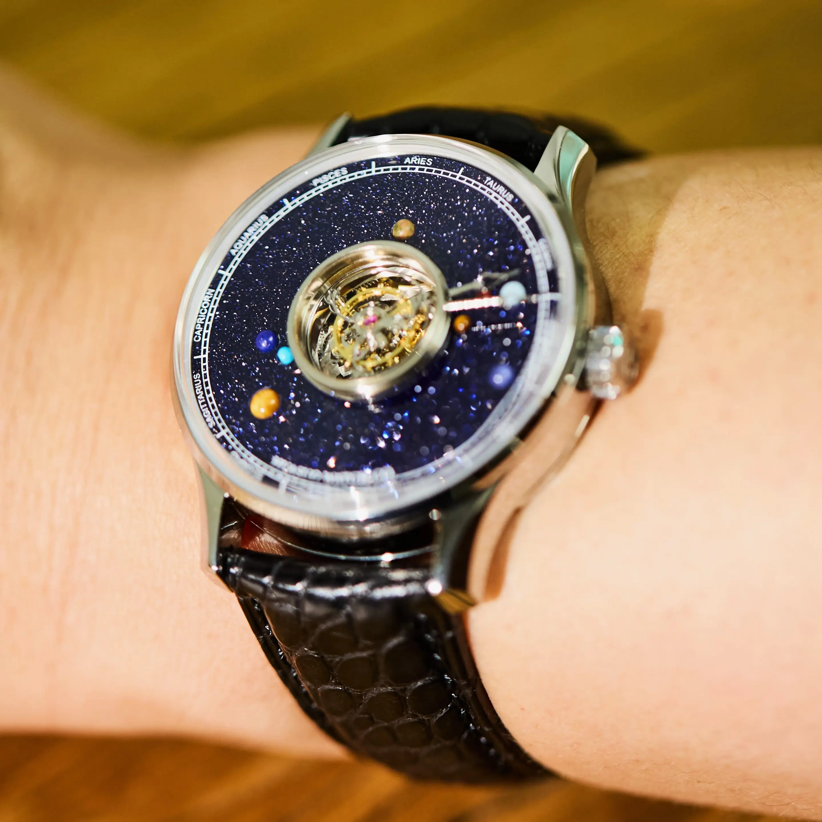 Huasuo Crown King Grade 5 Titanium Center Tourbillon Watch Natural Gem Center Tourbillon Watch