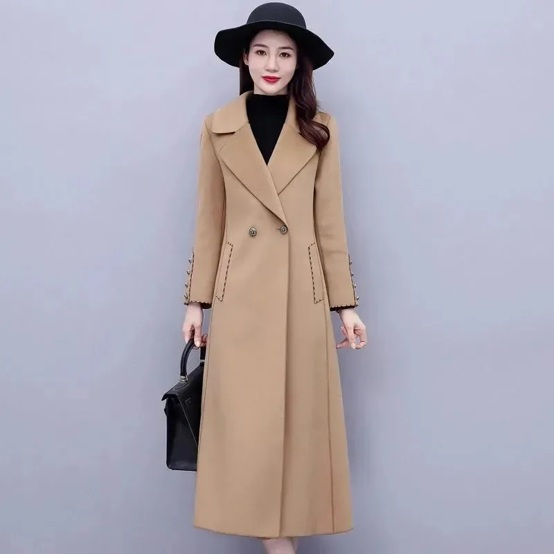 

High-End Long Woolen Coat Women's 2024 NEW Autumn Winter Double Sided Woolen Coat Blended Overcoat Windbreaker Outerwear