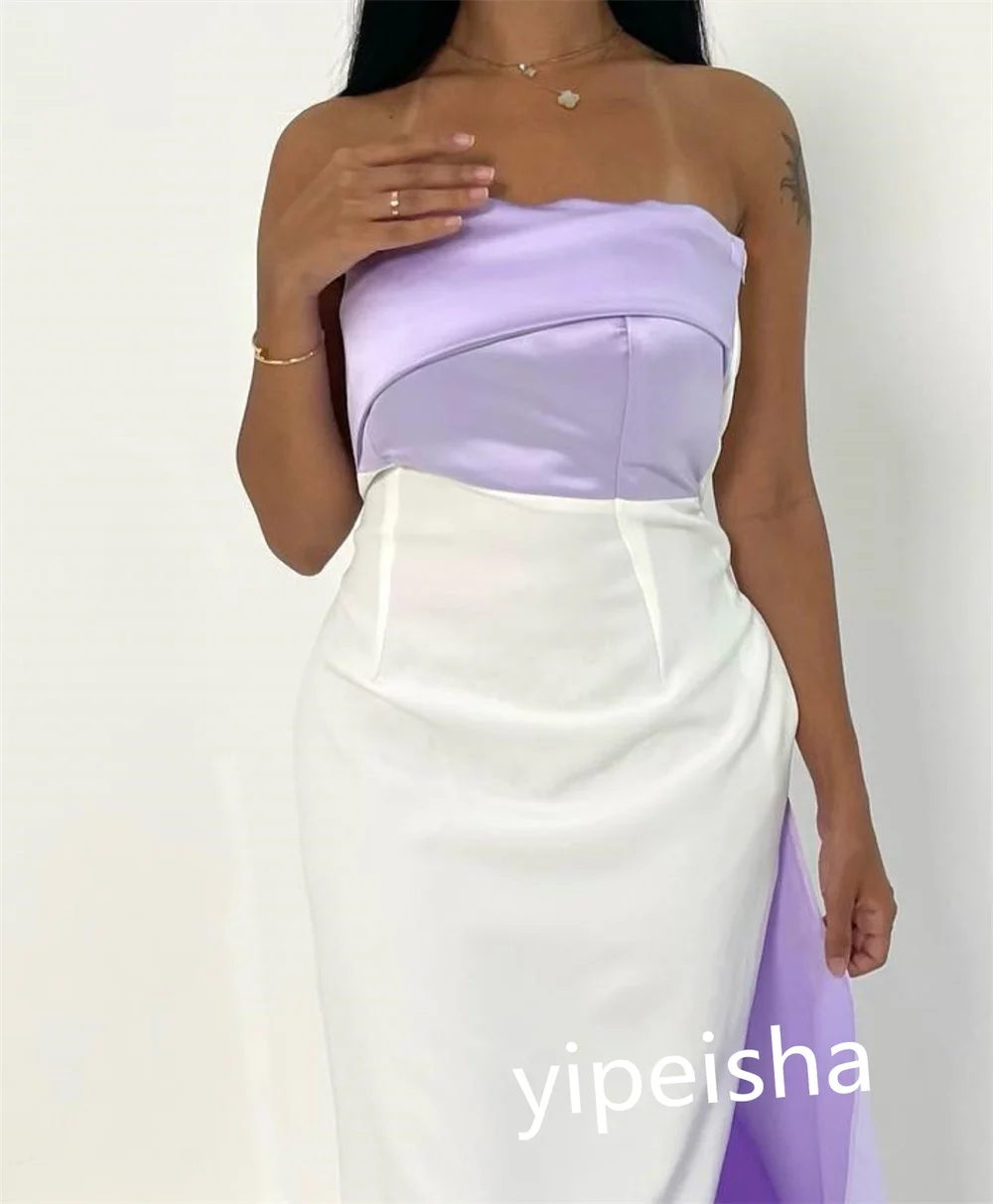Women Customized Strapless A-line Anke Length Formal Ocassion Gown Satin vestidos para mujer elegantes