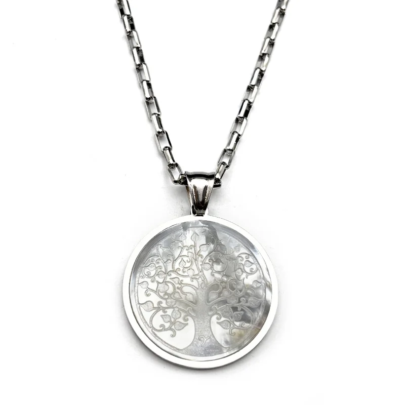 الكلاسيكية شجرة الحياة قلادة قلادة للنساء الرجال الفولاذ المقاوم للصدأ الذهب اللون قذيفة الحب الأسرة موضة سلسلة مجوهرات هدايا #4