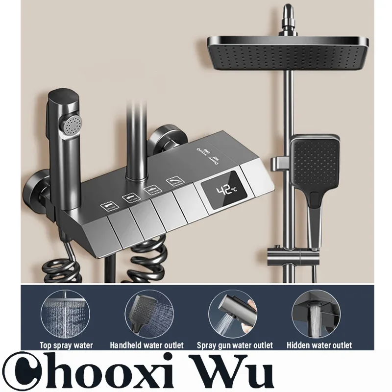 

CHOOXIWU - Full Copper Shower Shower Set Household Bathroom Piano Button Pressurized Nozzle Shower Set Bathroom Set Douche