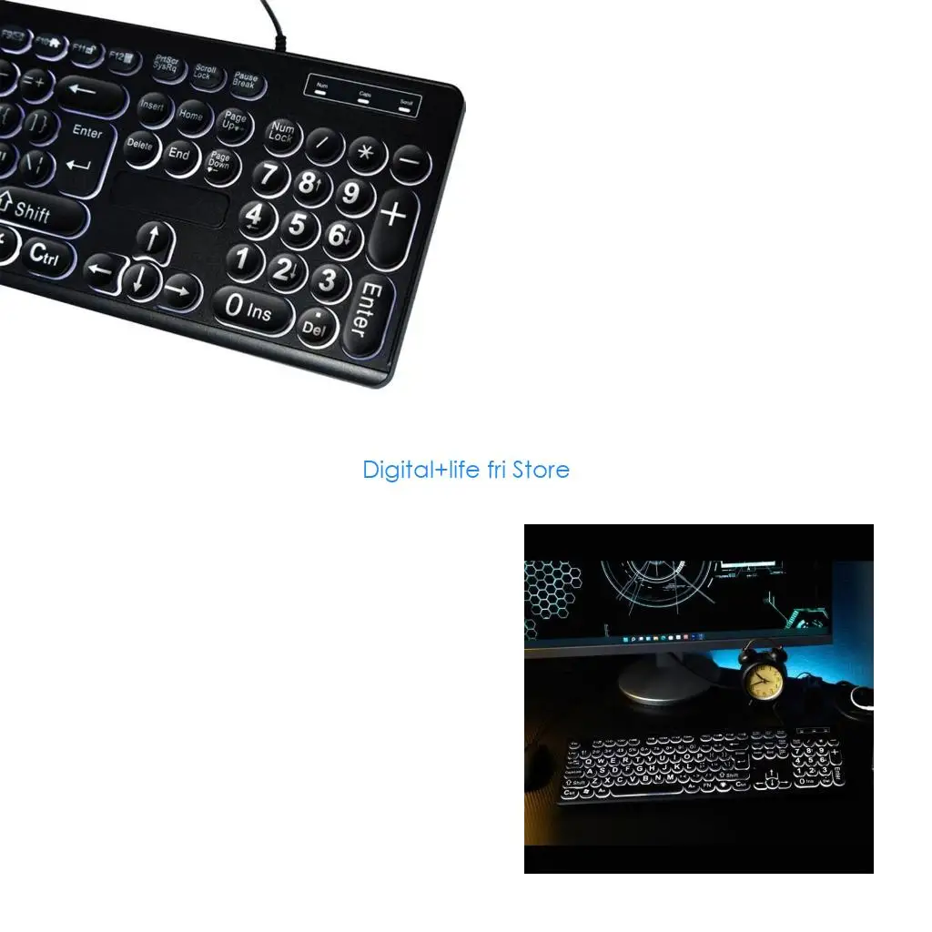 E06D LED White Backlit Keyboards Illuminated Large Print Letter USB Cord 104Keys Keyboards for Desktop