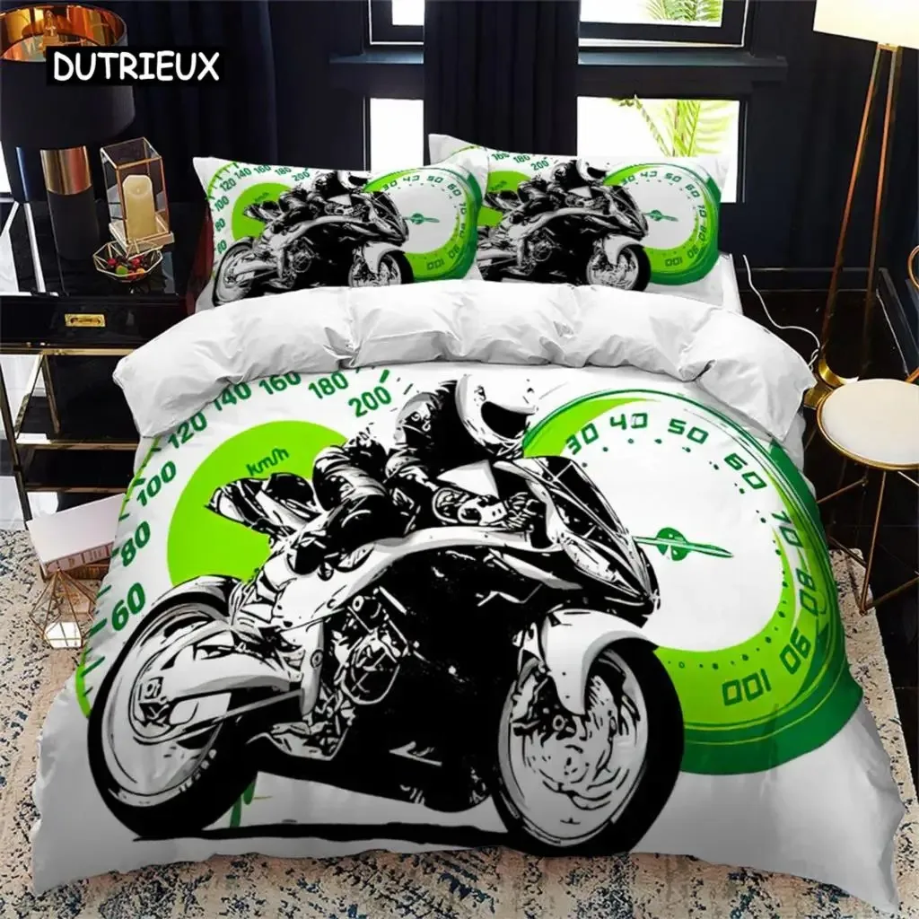 

Motorcycle Rider Bed Duvet Cover Set Queen Calico Twin Size Comforter Cover Bedding Set Single King Soft Polyester Quilt Cover