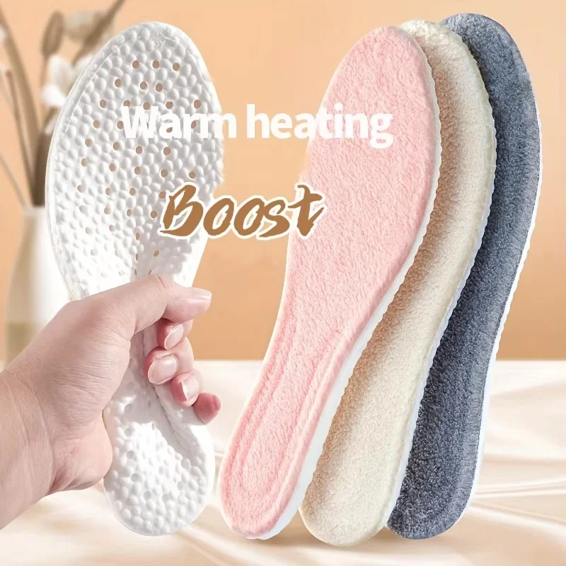 1 Pair Thicken Thermal Winter Sport Insoles Self Heating Warm Soft Comfortable Plush Shoes Pad Accessories Feet Care Cushion