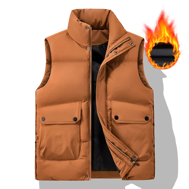 

Autumn Winter Stand Collar Cotton Vest Solid Color Sleeveless Workwear Jacket Thickened Warm Casual Sleeveless Cotton Coat