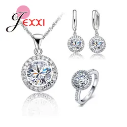 Women Wedding Necklace Earrings Ring Bridal Jewelry Sets Fashion Trendy 925 Sterling Silver CZ Crystal Wholesale