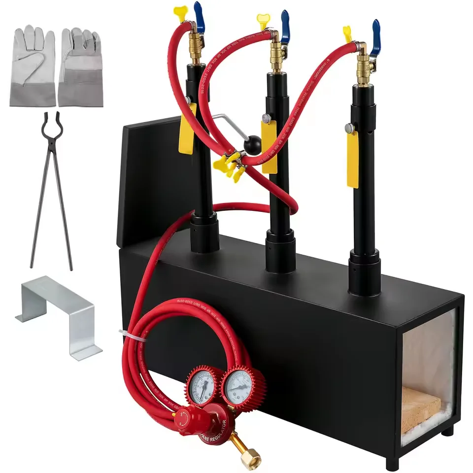 Gas Forge Round Square Blacksmith Melting Furnace 3 Burner Knife & Metal Tool Making Gas Forge Kit