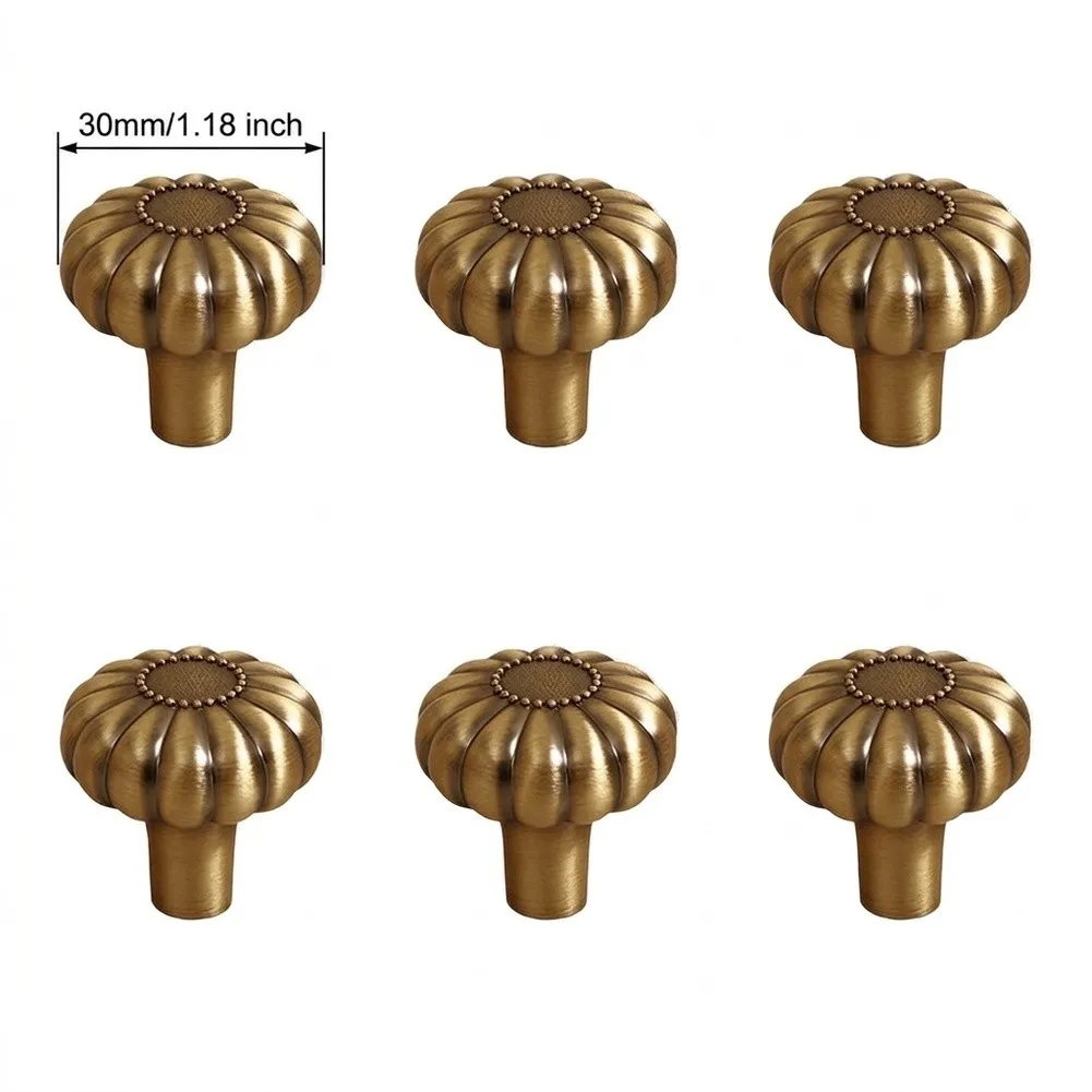 Cabinet Hardware for Solid Brass 30mm 6 Piece Set Brushed Finish Fluted Pumpkin Design for Wardrobes Nightstands Kitchen