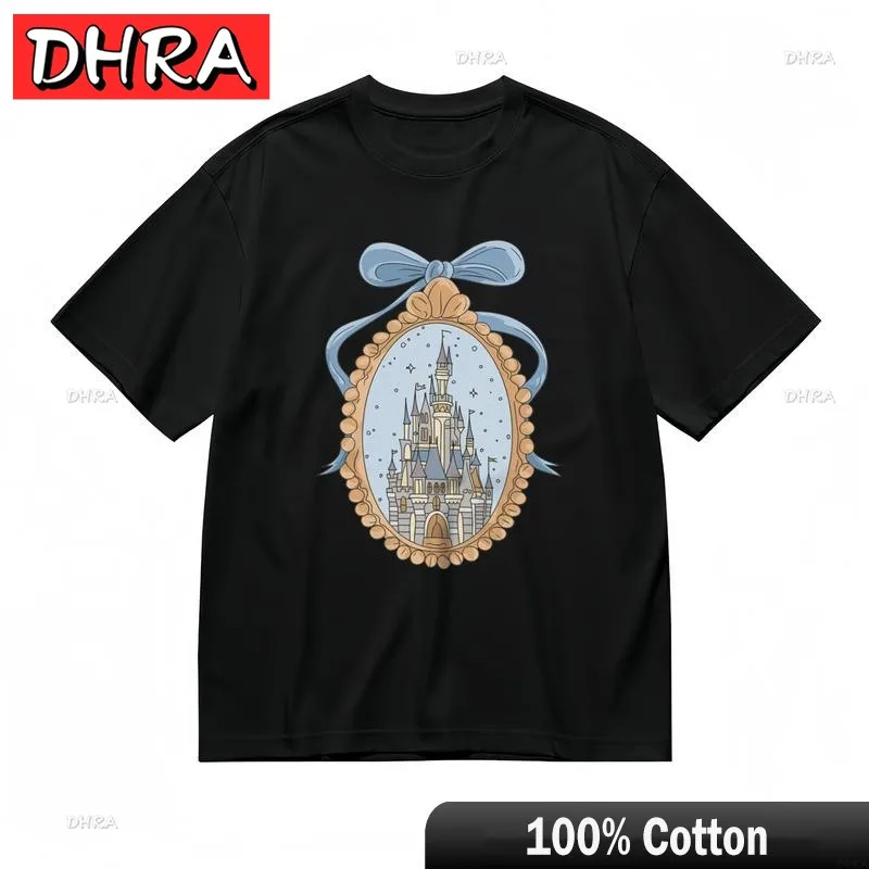 

Women's Trend Comfy Classic T-Shirt Blue Bow Fairy Tale Tower Art Print Tee Streetwear Clothing Tops for Gift Idea T-Shirt