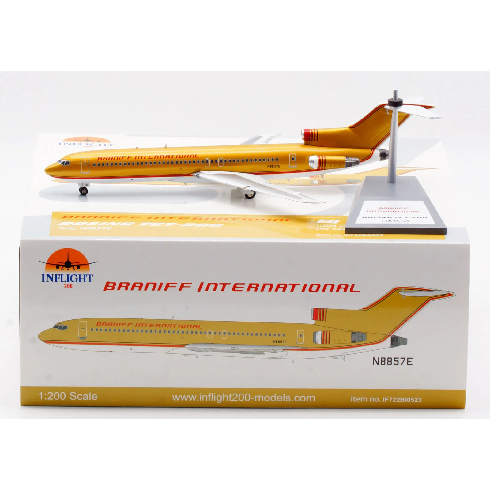 

IF722BI0523 Alloy Collectible Plane Gift INFLIGHT 1:200 Boeing B727-200 Diecast Aircraft Jet Model N8857E With Stand