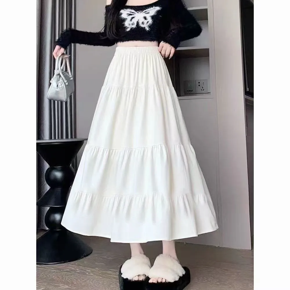 

White High Waist Midi Skirt Spring Summer Style Slimming A-Line Skirt Elegant Cake Skirt Long Skirt Commute Friendly