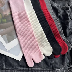 Wide Vertical Stripe Double Needle High Rubber Band Solid Color Two Toed Socks Split Toe Mid Tube Spring/Autumn Mid Tube Socks