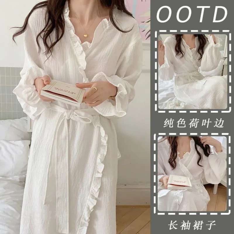 

Women's Long Sleeve Nightgown Sweet Spring Autumn Loungewear Lotus Leaf Edge Solid Color Pajamas Cozy Nights Vintage Nightgown