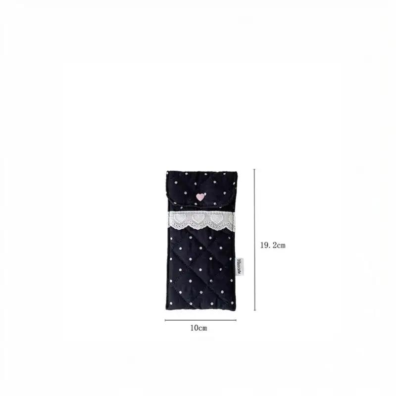 Niedliches Stiftetui mit Polka-Dot-Muster, gesteppte Brillentasche mit Spitzenbesatz, weiches Schutzfutter, tragbare Aufbewahrungstasche, Schreibwaren-Tasche – Detail 14
