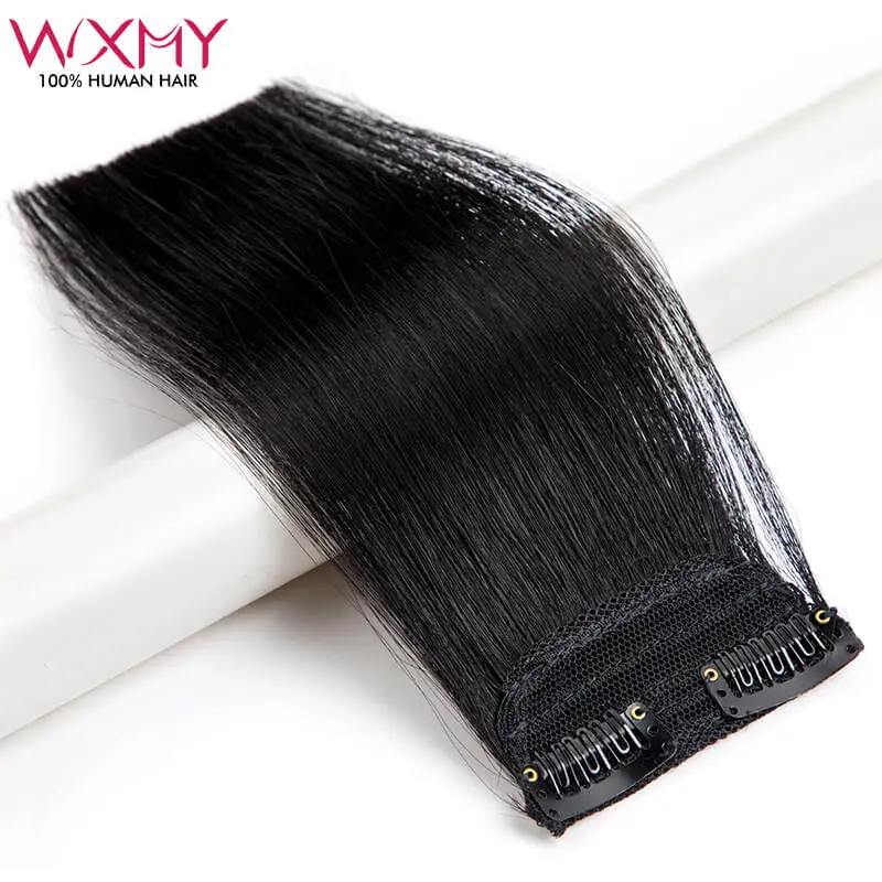 Clip In Hair Extensions Human Hair One Piece With Two Clips 4-12Inch Straight Remy Human Hair Clips For Women Jet Black Color