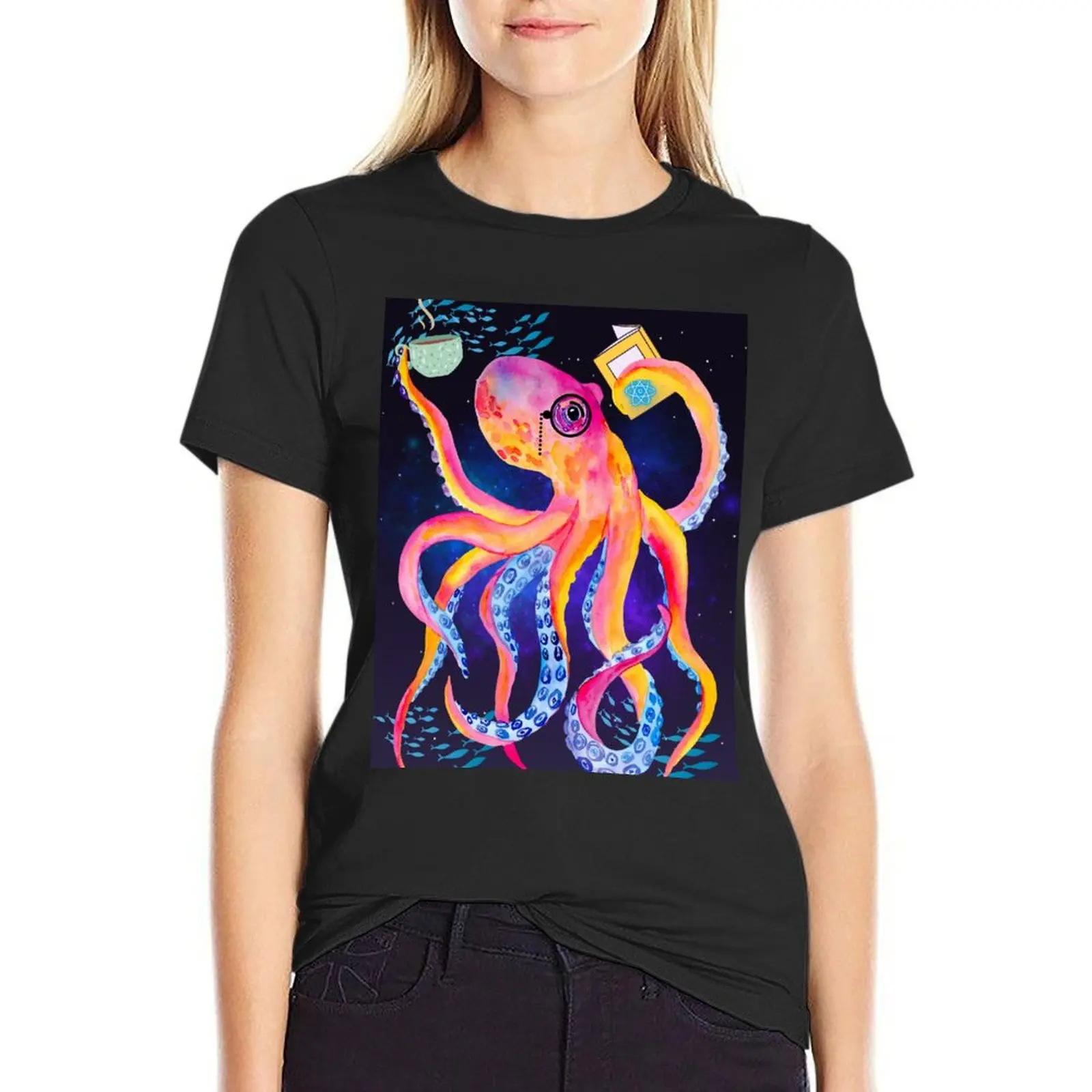 Octopus reads physics T-Shirt summer clothes customs design your own cute clothes Women's tee shirt